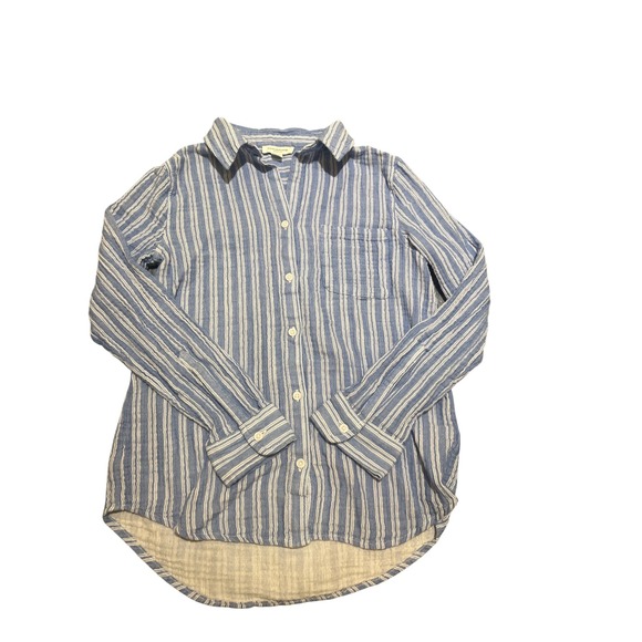 beachlunchlounge Tops - beachlunchlounge Collection Shirt Blue White Stripe Linen Blend  Top Women's S